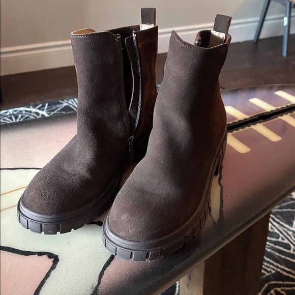 5 - Blondo Dark Brown Suede Ankle Booties - Picture 2 of 5